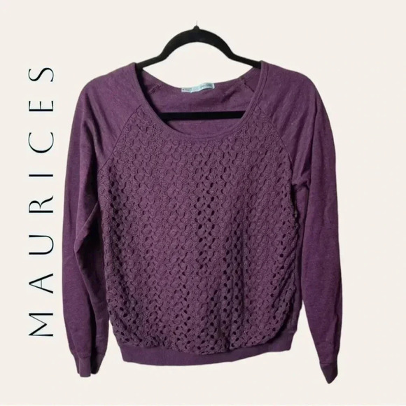 Women’s MAURICES LONG SLEEVE‎ SWEATER WITH CROCHET SIZE MEDIUM PURPLE IN COLOR - Picture 1 of 9